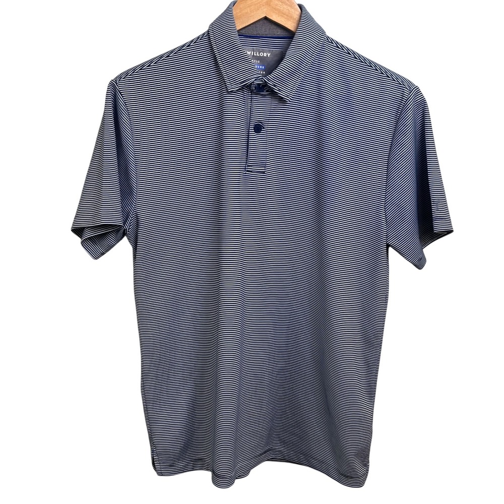 Twillory Blue Striped Short Sleeve Performance Golf Polo Shirt Medium Read